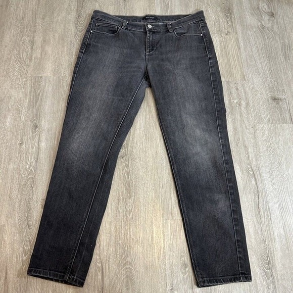 White House Black Market Denim Wash Black‎ Distressed Slim Leg Jeans Size 10 - Picture 1 of 12